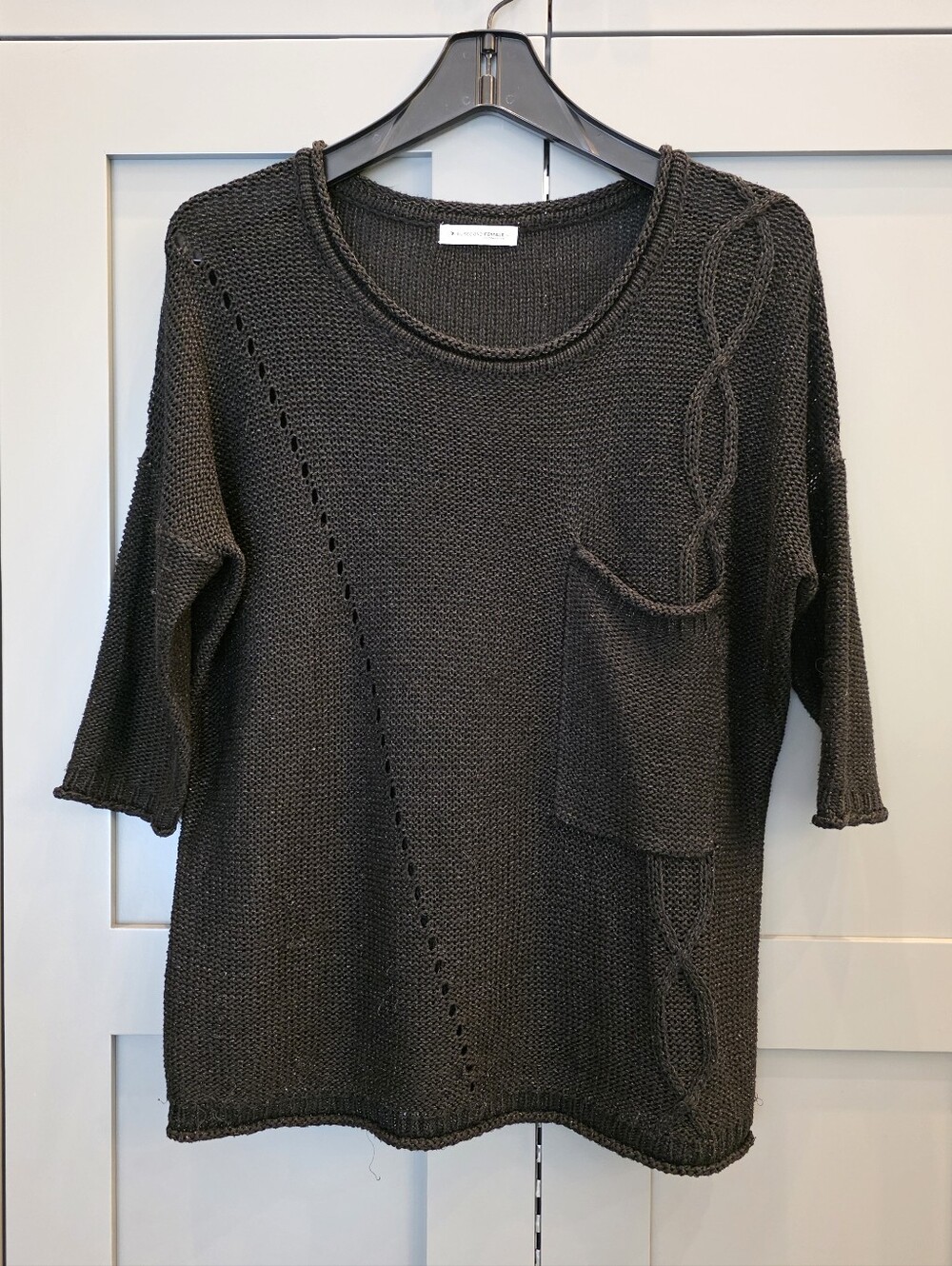 By Second Female Copenhagen Small Black Sweater Artsy Boho Lagenlook 100% Cotton